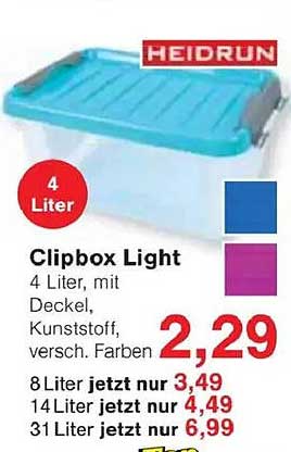 Clipbox Light 4 Liter mit Deckel, Kunststoff, versch. Farben