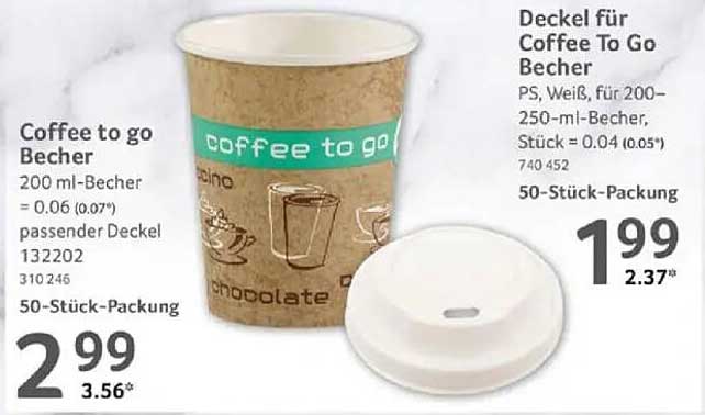 Coffee to go Becher und passende Deckel im Angebot