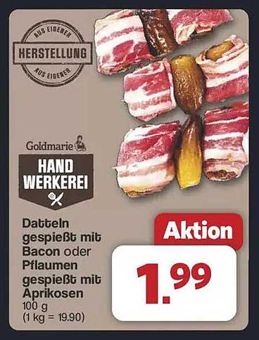 Datteln gespießt mit Bacon oder Pflaumen gespießt mit Aprikosen