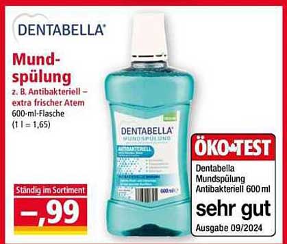 DENTABELLA Mundspülung antibakteriell – extra frischer Atem, 600-ml-Flasche
