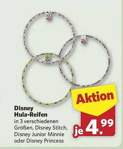 Disney Hula-Reifen in 3 verschiedenen Größen, Disney Stitch, Disney Junior Minnie oder Disney Princess