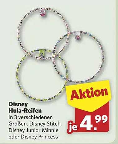 Disney Hula-Reifen in 3 verschiedenen Größen, Disney Stitch, Disney Junior Minnie oder Disney Princess
