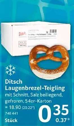 Ditsch Laugenbrezel-Teigling mit Schnitt, Salz beiliegend, gefroren, 54er-Karton