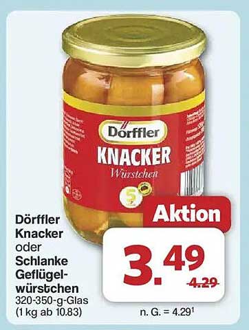 Dörffler Knacker oder Schlanke Geflügelwürstchen 320-350-g-Glas