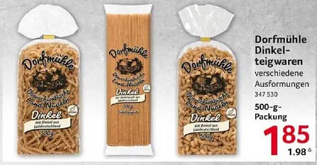 Dorfmühle Dinkelteigwaren - verschiedene Ausformungen