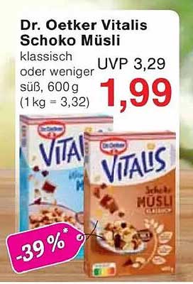 Dr. Oetker Vitalis Schoko Müslis, klassisch oder weniger süß, 600 g