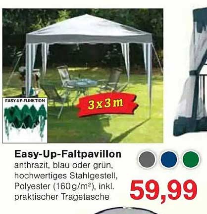 Easy-Up-Faltpavillon 3x3m in anthrazit, blau oder grün