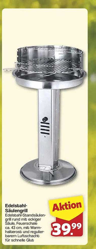 Edelstahl-Säulengrill mit eckiger Säule
