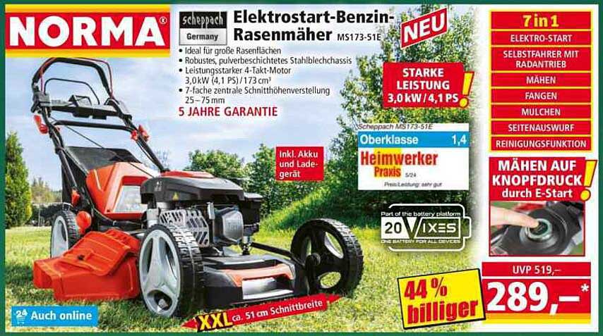 Elektrostart-Benzin-Rasenmäher MS173-51E von Scheppach