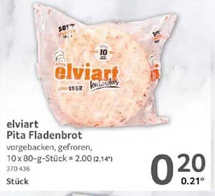 elviart Pita Fladenbrot, vorgebacken, gefroren, 10 x 80-g-Stücke