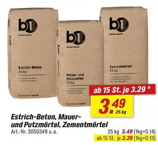 Estrich-Beton, Mauer- und Putzmörtel, Zementmörtel 25 kg