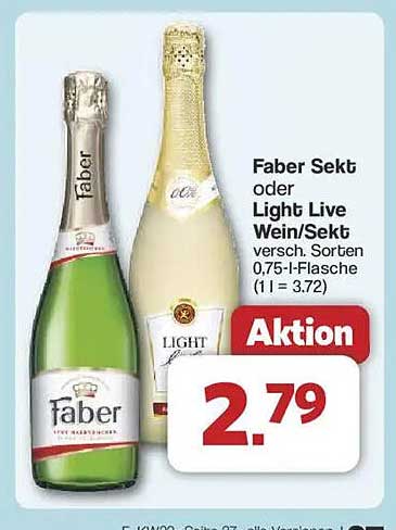 Faber Sekt oder Light Live Wein/Sekt 0,75 l-Flasche
