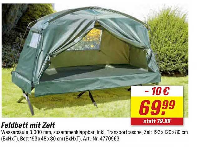 Feldbett mit Zelt