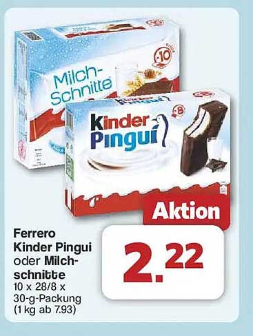Ferrero Kinder Pingui oder Milch-Schnitte – Aktionspreis