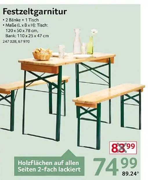 Festzeltgarnitur - 2 Bänke + 1 Tisch
