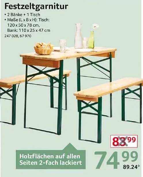 Festzeltgarnitur: 2 Bänke + 1 Tisch