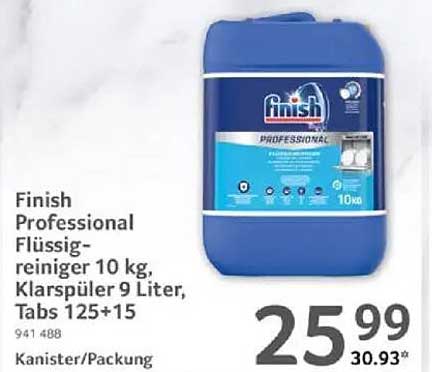 Finish Professional Flüssigreiniger 10 kg, Klarspüler 9 Liter, Tabs 125+15