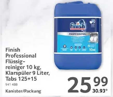 Finish Professional Flüssigreiniger 10 kg, Klarspüler 9 Liter, Tabs 125+15