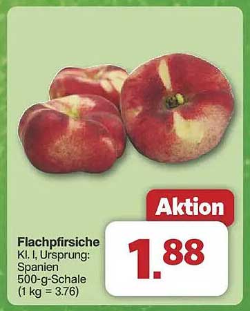 Flachpfirsiche Kl. I, Ursprung: Spanien 500-g-Schale