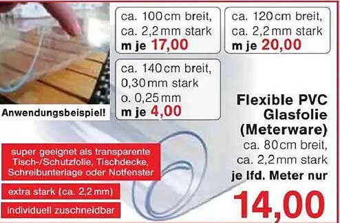 Flexible PVC Glasfolie (Meterware) - ideal für jeden Bedarf