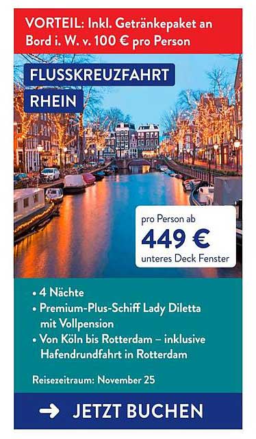 Flusskreuzfahrt Rhein - 4 Nächte auf der Lady Diletta