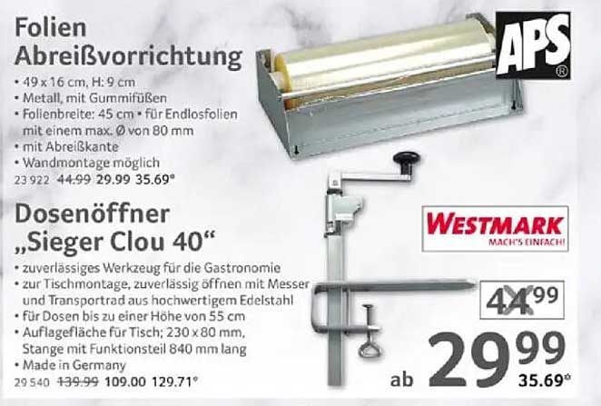 Folien Abreißvorrichtung und Dosenöffner „Sieger Clou 40“