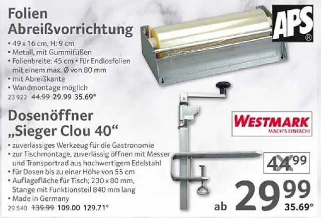 Folien Abreißvorrichtung und Dosenöffner ‚Sieger Clou 40‘