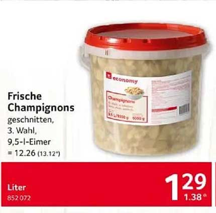 Frische Champignons geschnitten, 3. Wahl, 9,5-l-Eimer