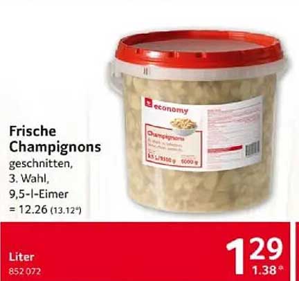 Frische Champignons geschnitten, 3. Wahl, 9,5-l-Eimer