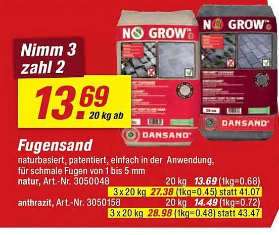Fugensand naturnatur, 3 x 20 kg – Nimm 3 zahl 2