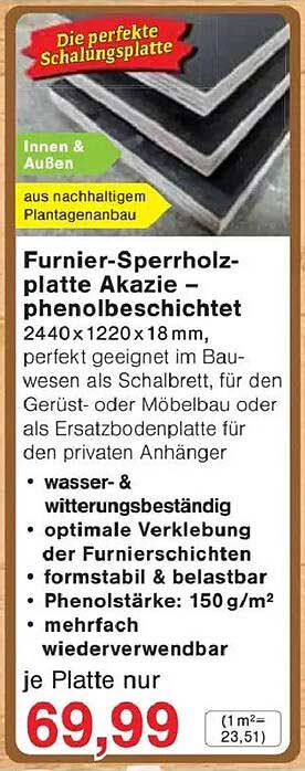Furnier-Sperrholzplatte Akazie – phenolbeschichtet