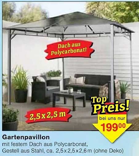 Gartenpavillon mit festem Dach aus Polycarbonat