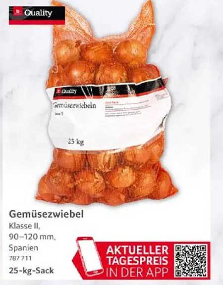 Gemüszwiebel Klasse II, 90–120 mm, Spanien, 25 kg-Sack