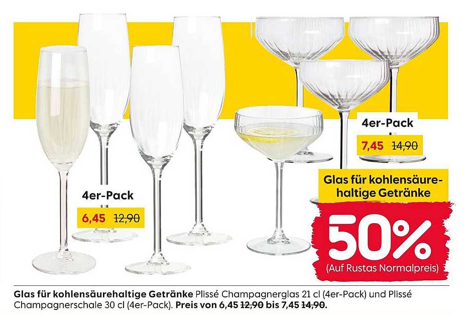 Glas für kohlensäurehaltige Getränke Plissé Champagnerglas 21 cl (4er-Pack) und Plissé Champagnerschale 30 cl (4er-Pack)