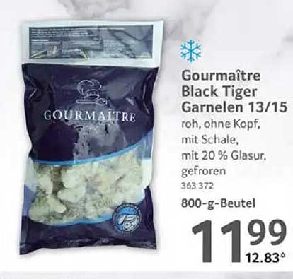 Gourmaître Black Tiger Garnelen 13/15, roh, ohne Kopf, mit Schale, gefroren