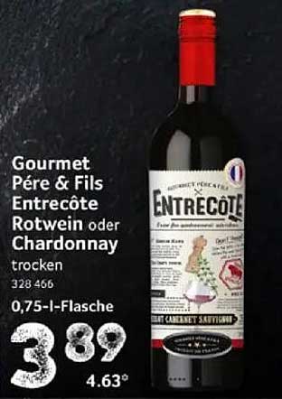 Gourmet Père & Fils Entrecôte Rotwein oder Chardonnay trocken 0,75 l-Flasche