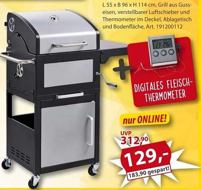 Grill aus Gusseisen mit digitalem Fleischthermometer