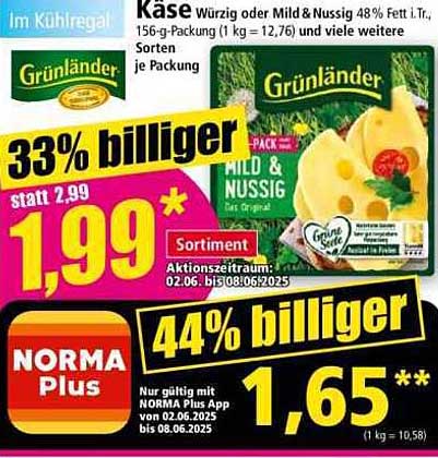 Grünländer Käse – Würzig oder Mild & Nussig 48% Fett i.Tr., 156-g-Packung