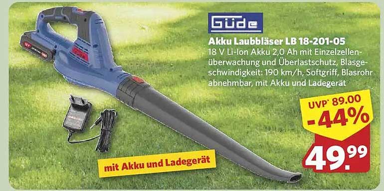 Güde Akku Laubbläser LB 18-201-05 mit Akku und Ladegerät