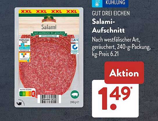 GUT DREI EICHEN Salami-Aufschnitt, 240-g-Packung