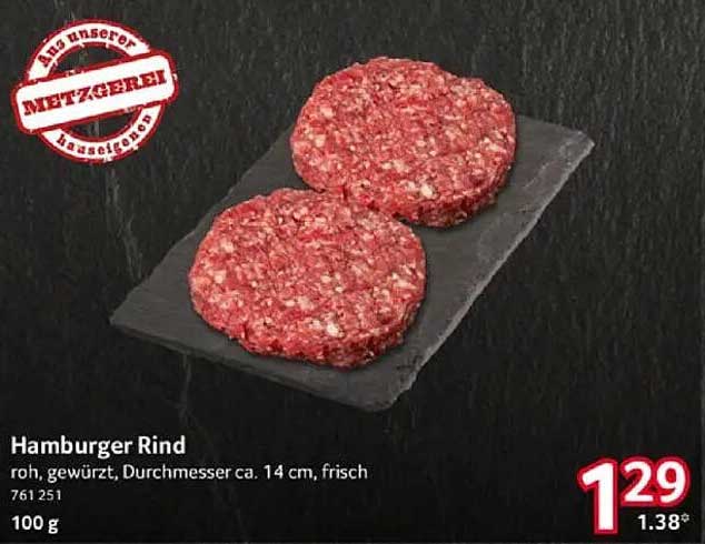 Hamburger Rind roh, gewürzt, Durchmesser ca. 14 cm, frisch