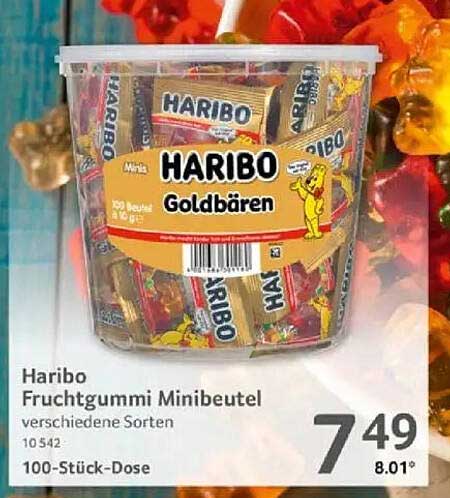 Haribo Fruchtgummi Minibeutel 100-Stück-Dose