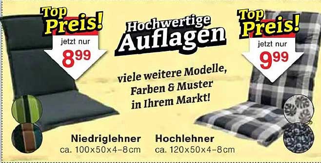 Hochwertige Auflagen für Niedrig- und Hochlehner
