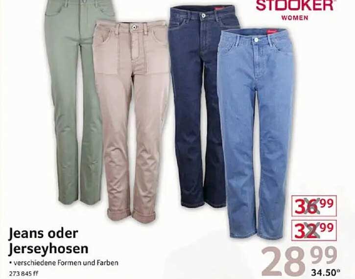 Jeans oder Jerseyhosen - Verschiedene Formen und Farben