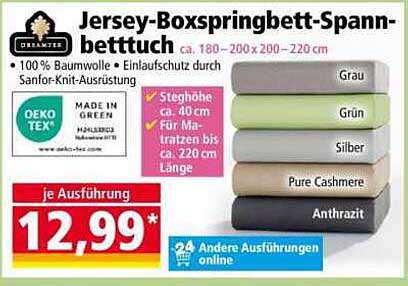 Jersey-Boxspringbett-Spannbettuch ca. 180-200 x 200-220 cm