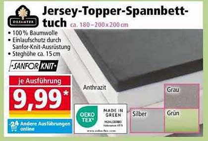 Jersey-Topper-Spannbettuch 180-200cm in verschiedenen Farben