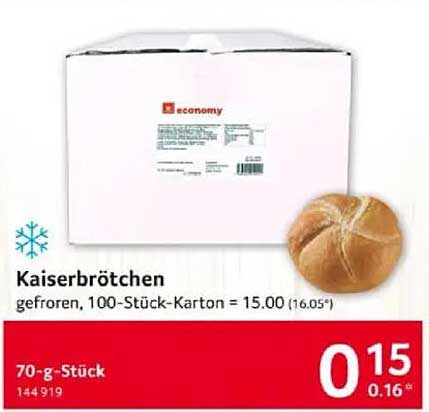Kaiserbrötchen gefroren, 100-Stück-Karton für nur 15,00 €