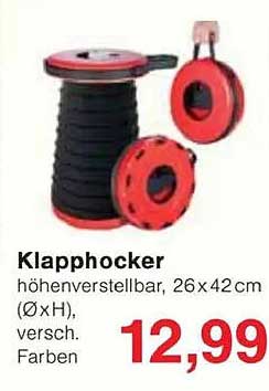 Klapphocker höhenverstellbar, 26x42cm (ØxH), verschiedene Farben