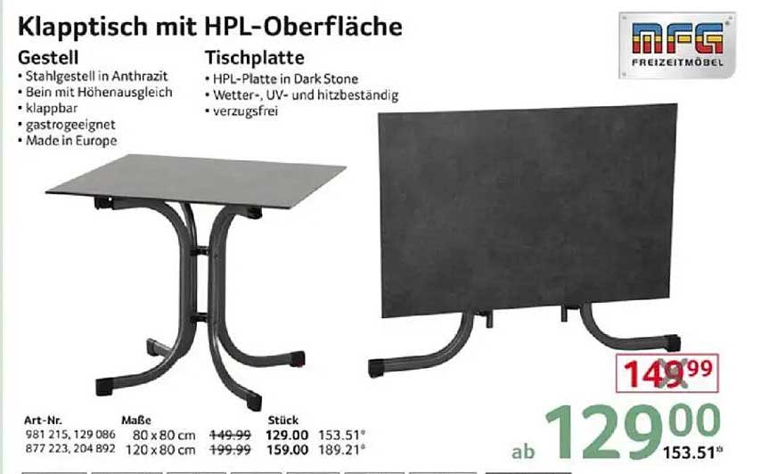 Klapptisch mit HPL-Oberfläche