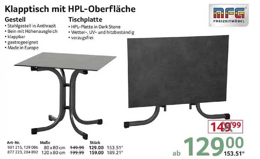 Klapptisch mit HPL-Oberfläche
